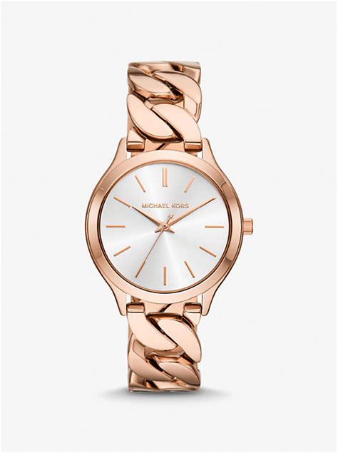 michael kors damen-armbanduhr edelstahl rosé rot mit zirkonia|Armbanduhr Slim Runway im Rosé.